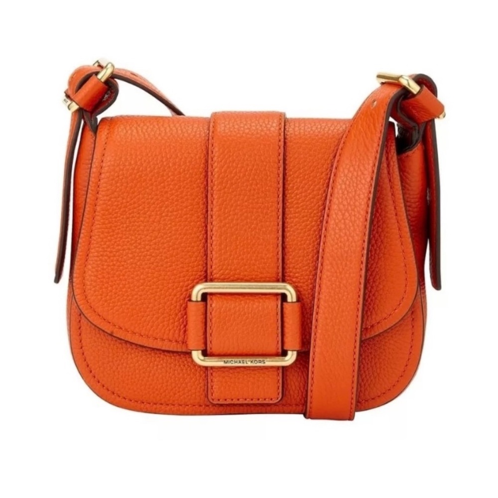 Michael Kors Orange Pebbled Leather Crossbody Bag with Gold Hardware